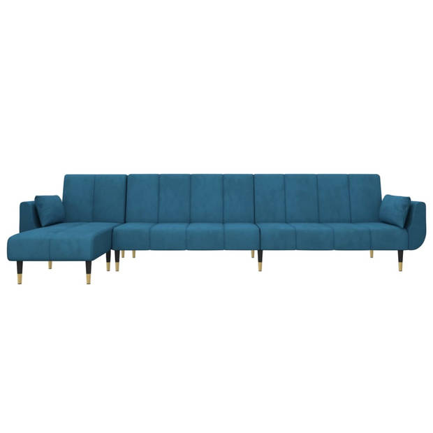 The Living Store Slaapbank Chaise Longue - 275 x 140 cm - Blauw - Fluweel - Multiplex - Hout