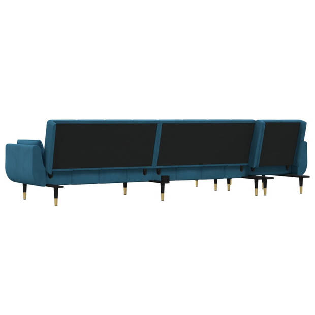 The Living Store Slaapbank Chaise Longue - 275 x 140 cm - Blauw - Fluweel - Multiplex - Hout