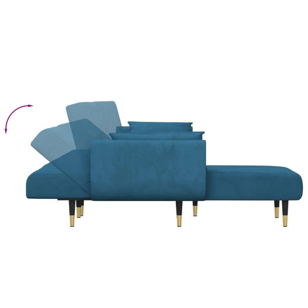 The Living Store Slaapbank Chaise Longue - 275 x 140 cm - Blauw - Fluweel - Multiplex - Hout