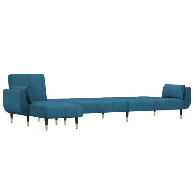 The Living Store Slaapbank Chaise Longue - 275 x 140 cm - Blauw - Fluweel - Multiplex - Hout