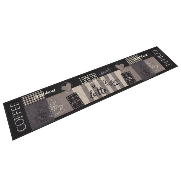 The Living Store Keukenmat wasbaar koffieprint 60x300 cm fluweel zwart - Deurmat