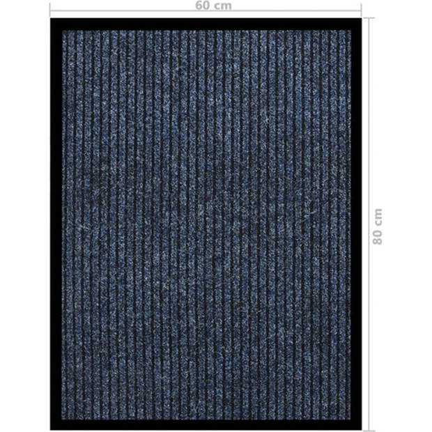 The Living Store Deurmat - Gestreept Blauw - 60 x 80 cm - Polypropyleen