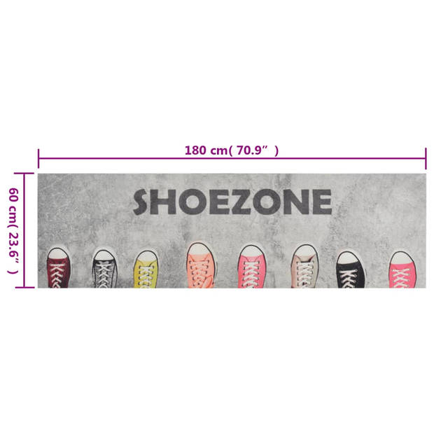 The Living Store Keukenmat - Shoezoneprint - 180 x 60 cm - Fluweel - Latex - 5 mm