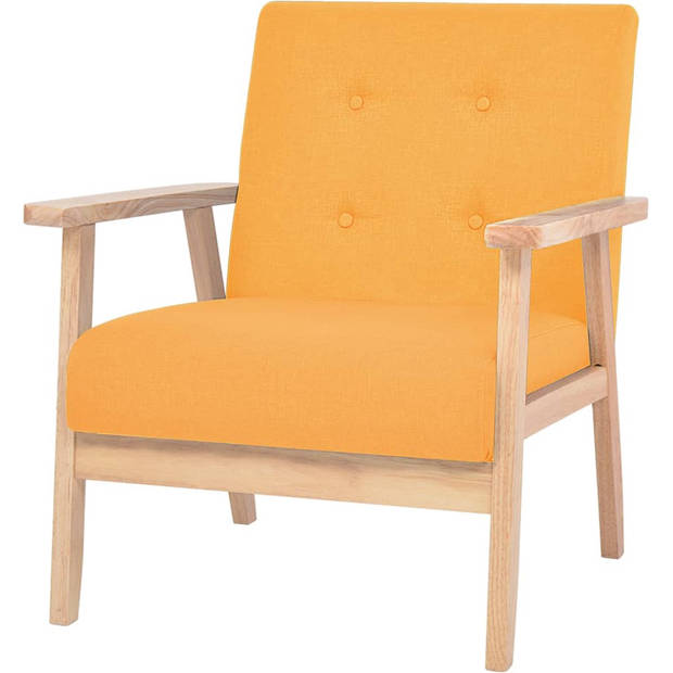 The Living Store Bankenset - Fauteuil en 3-zitsbank - Geel - Houten frame en stoffen bekleding