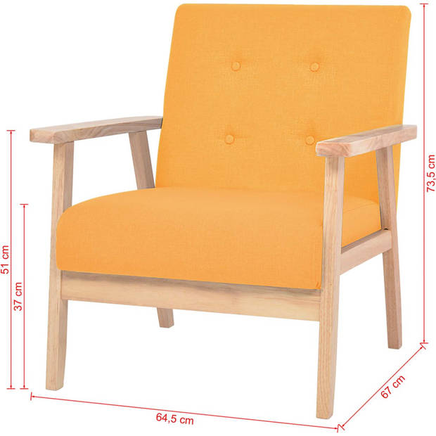 The Living Store Bankenset - Fauteuil en 3-zitsbank - Geel - Houten frame en stoffen bekleding