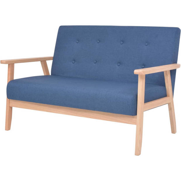 The Living Store Bankenset - Blauw - Houten frame - Polyester stof - Comfortabel