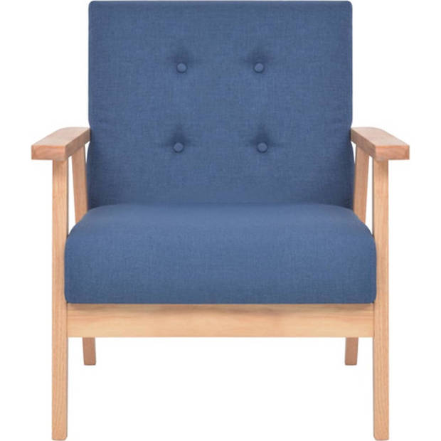 The Living Store Bankenset - Blauw - Houten frame - Polyester stof - Fauteuil en 3-zitsbank - Eenvoudig te monteren