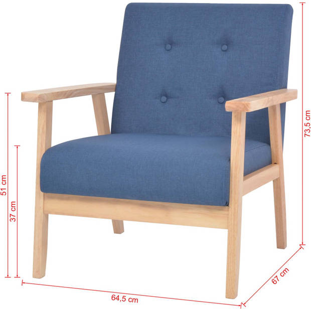 The Living Store Bankenset - Blauw - Houten frame - Polyester stof - Fauteuil en 3-zitsbank - Eenvoudig te monteren