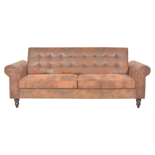 The Living Store bedbank Chesterfield - houten frame - kunstsuède - bruin - 196x97x59 cm