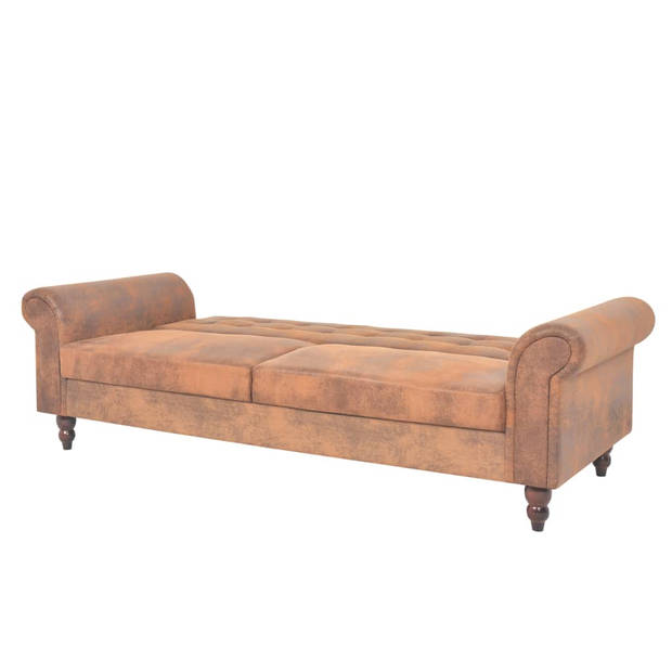 The Living Store bedbank Chesterfield - houten frame - kunstsuède - bruin - 196x97x59 cm