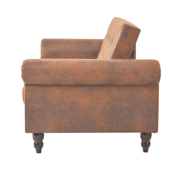 The Living Store bedbank Chesterfield - houten frame - kunstsuède - bruin - 196x97x59 cm