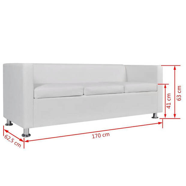 The Living Store Driezitsbank - Kunstleer - Optimaal zitcomfort - Brede zitting - 170 x 62.5 x 63 cm - Wit