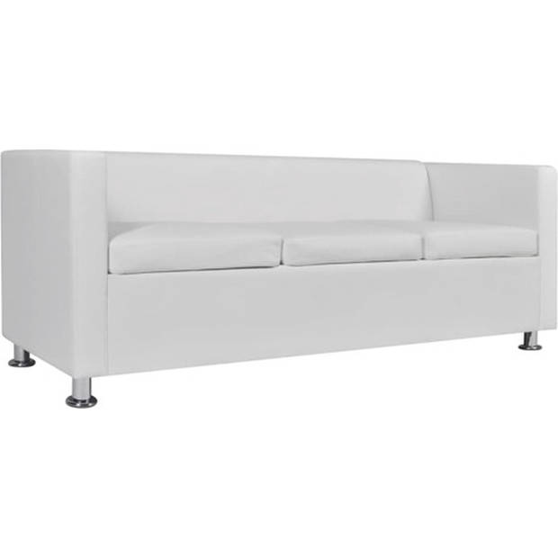 The Living Store Driezitsbank - Kunstleer - Optimaal zitcomfort - Brede zitting - 170 x 62.5 x 63 cm - Wit