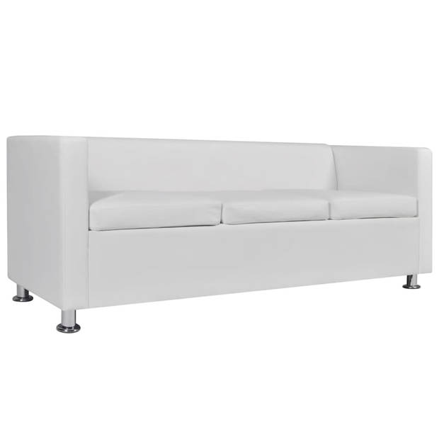 The Living Store Driezitsbank - Kunstleer - Optimaal zitcomfort - Brede zitting - 170 x 62.5 x 63 cm - Wit