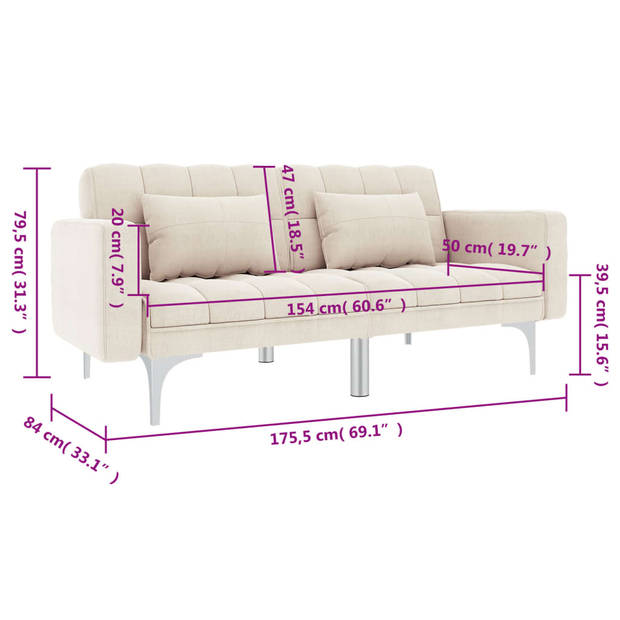 The Living Store Slaapbank - Crème - Houten frame - Metalen poten - 175.5 x 98 x 57.5 cm