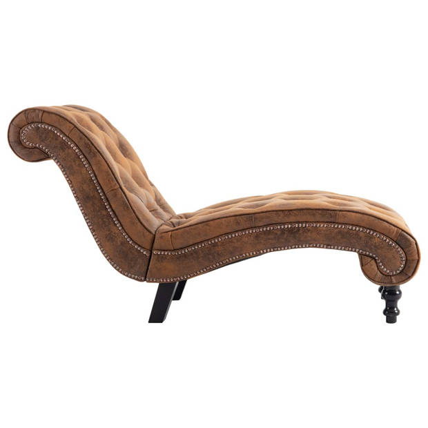 The Living Store Chaise longue - Bruin kunstsuède - 145 x 52 x 77 cm - Comfort - elegantie