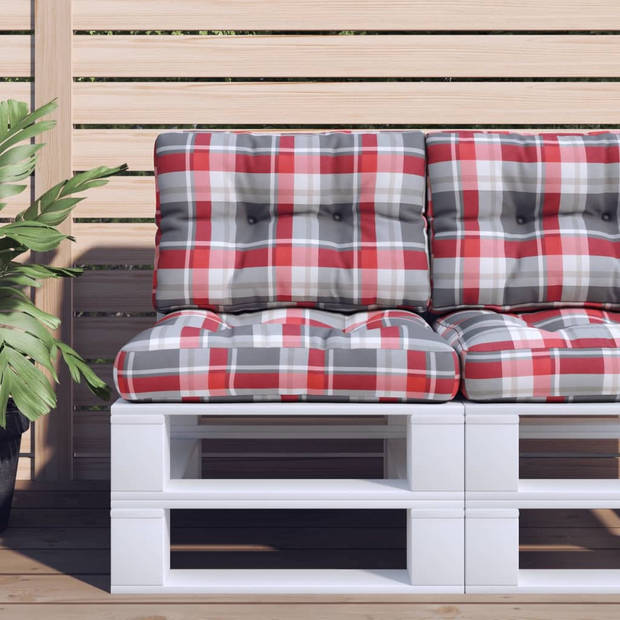 The Living Store Palletkussens - Rood ruitpatroon - 60 x 60 x 10 cm - Polyester - Holle vezel