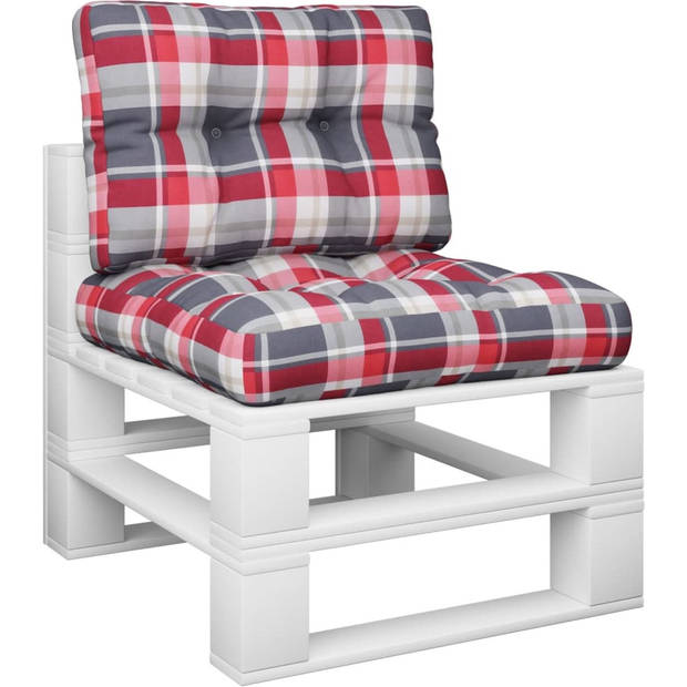 The Living Store Palletkussens - Rood ruitpatroon - 60 x 60 x 10 cm - Polyester - Holle vezel