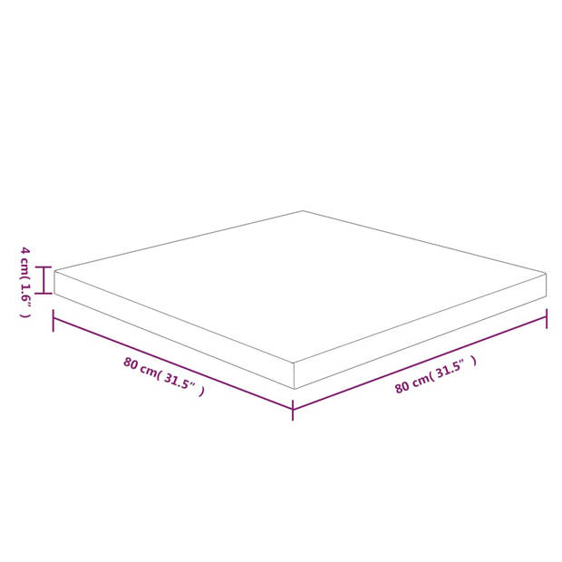 The Living Store Massief Eikenhouten Tafelblad - 80 x 80 x 4 cm - Onbehandeld