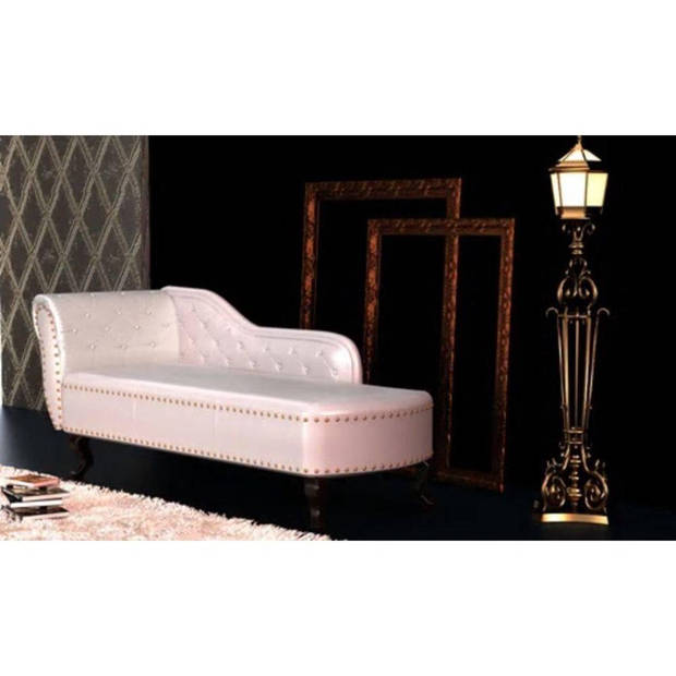 The Living Store Chaise Longue - Chesterfield - Kunstleer - 168x58x77 cm - Crèmewit