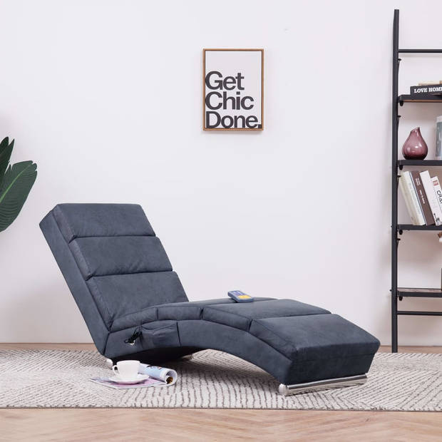 The Living Store Chaise Longue Grijze Kunstsuède 155x51x71 cm - Ergonomisch ontwerp - Massage - Verwarming