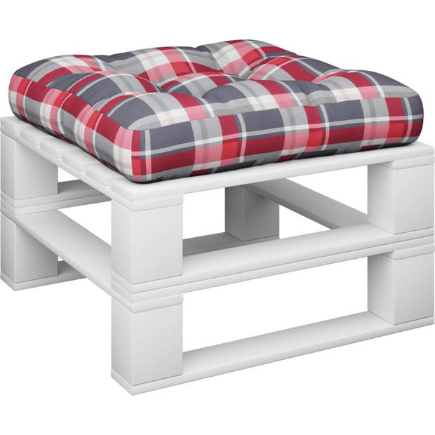 The Living Store Palletkussen - polyester - 50 x 50 x 12 cm - rood ruitpatroon