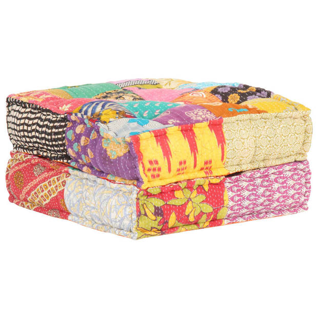 The Living Store Poef Patchwork - 60 x 70 x 36 cm - Meerkleurig - Stof - Polyester