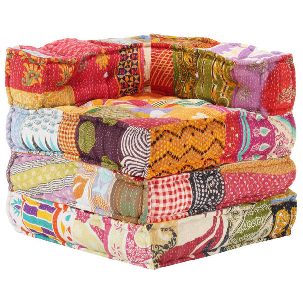 The Living Store Poef - Patchwork - 70 x 70 x 69 cm - Meerkleurig - 100% katoen