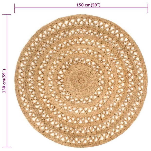 The Living Store Gevlochten Jute Tapijt - 150 cm Diameter - Handgemaakt