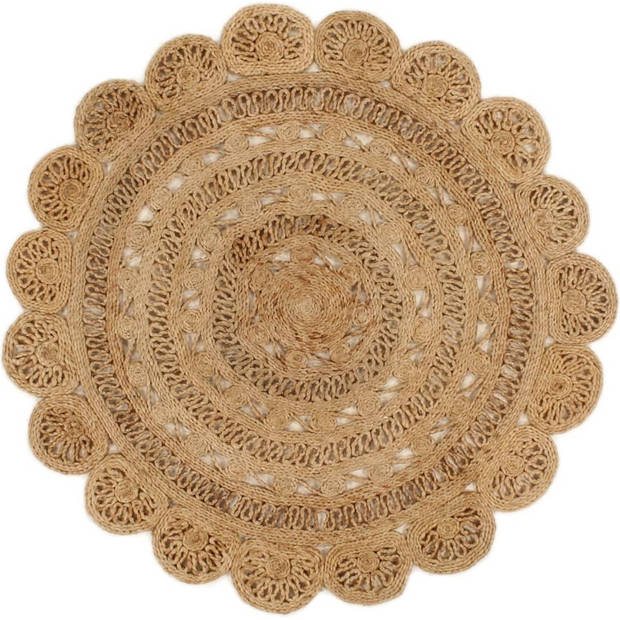 The Living Store Tapijt Jute - 120 cm Diameter - Handgemaakt - Natuurlijke Jute Toon