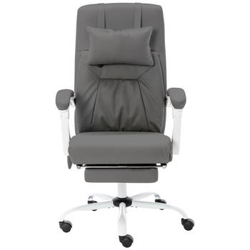 The Living Store Ergonomische Kantoorstoel - Massage en Ligfunctie - Grijs - Kunstleer - 60x64x(112-121)cm - Hoge