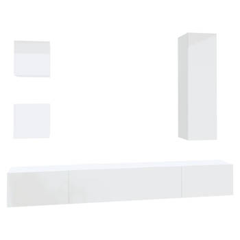 The Living Store Televisiekastenset - Hoogglans wit - 2x 30.5 x 30 x 30 cm + 1x 30.5 x 30 x 110 cm + 2x 100 x 30 x 30