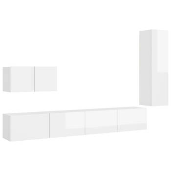 The Living Store Televisiemeubelset - Stereokasten - Hoogglans wit - 60 x 30 x 30 cm - 30.5 x 30 x 110 cm - 100 x 30