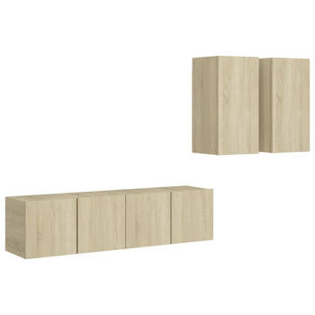 The Living Store Tv-meubelset Sonoma Eiken - Wandbevestiging - Inclusief 4 meubels - Afmetingen- 30.5 x 30 x 60 cm - 60