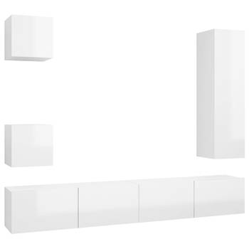 The Living Store tv-meubelset Grote - Hoogglans wit - Spaanplaat - Montage vereist - B-30.5 x D-30 x H-110cm - 2x B-100