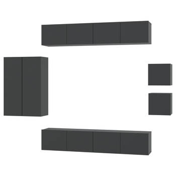 The Living Store Televisiekastenset - Klassiek design - 4x 80x30x30cm - 2x 30.5x30x90cm - 2x 30.5x30x30cm - Zwart -