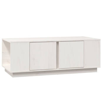 The Living Store Salontafel wit 110 x 50 x 40 cm - massief grenenhout