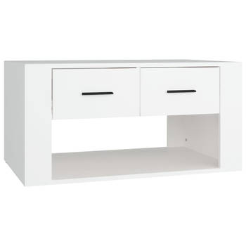 The Living Store Salontafel - 80 x 50 x 40 cm - Wit - Bewerkt hout