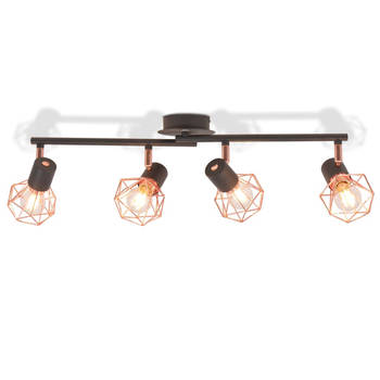 The Living Store Plafondlamp Spotlights - Industrieel Design - Hoogwaardige Metalen Basis - Koperkleurige Lampenkappen