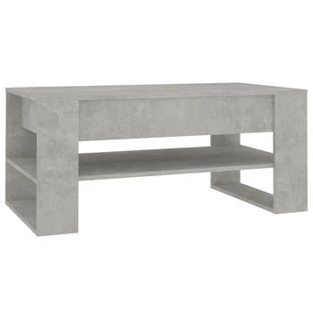 The Living Store Salontafel Betongrijs - Bewerkt Hout - 102 x 55 x 45 cm - Opbergruimte