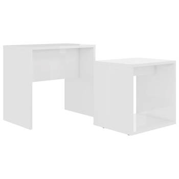 The Living Store Tafeltjesset Hoogglans Wit Spaanplaat - Grote tafel- 48x30x45cm - Kleine tafel- 37x29x36cm -