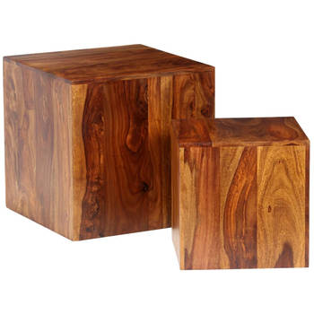 The Living Store Salontafelset Sheeshamhout - 2-delige massief houten tafels - 40x40x40cm en 30x30x30cm