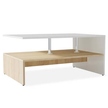The Living Store Salontafel - Moderne - Tafel - 90 x 59 x 42 cm - Eiken en Wit - Gemaakt van spaanplaat - PVC randen