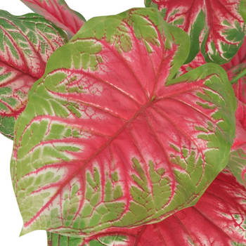 The Living Store Caladium Kunstplant - 85 cm - Levensecht - Groen en Rood - Kunststof Bladeren - Houten Stam -