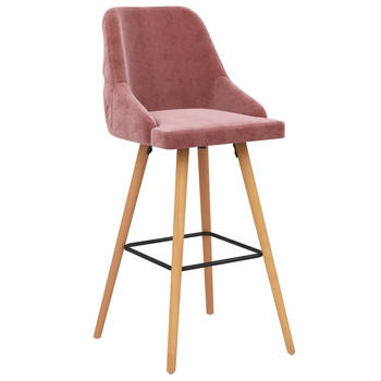 The Living Store Barstoelen Velvet - Roze - Beukenhout - Set van 2 - 48x55x106 cm - Voetensteun - Montage vereist