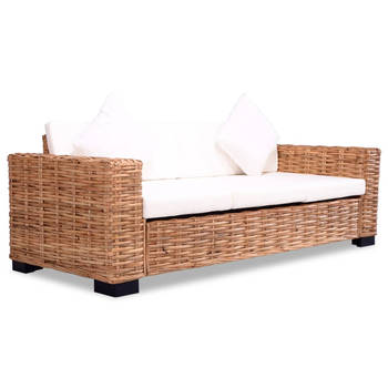 The Living Store Rattan Bankenset - 2- en 3-zitsbank - Natuurlijk rattan - mangohout - Crèmewit - 157 x 80 x 67cm.195 x