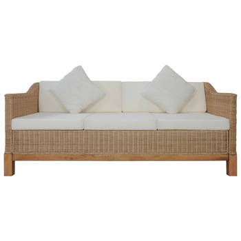 The Living Store Rattan bank - 171 x 78 x 74 cm - Natuurlijk rattan - Met verwijderbare kussenhoezen