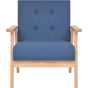 The Living Store Bankenset - Blauw - Houten frame - Polyester stof - Fauteuil en 3-zitsbank - Eenvoudig te monteren