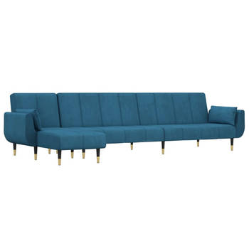 The Living Store Slaapbank Chaise Longue - 275 x 140 cm - Blauw - Fluweel - Multiplex - Hout