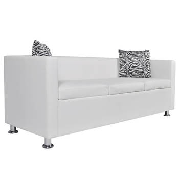 The Living Store Driezitsbank - Kunstleer - Optimaal zitcomfort - Brede zitting - 170 x 62.5 x 63 cm - Wit